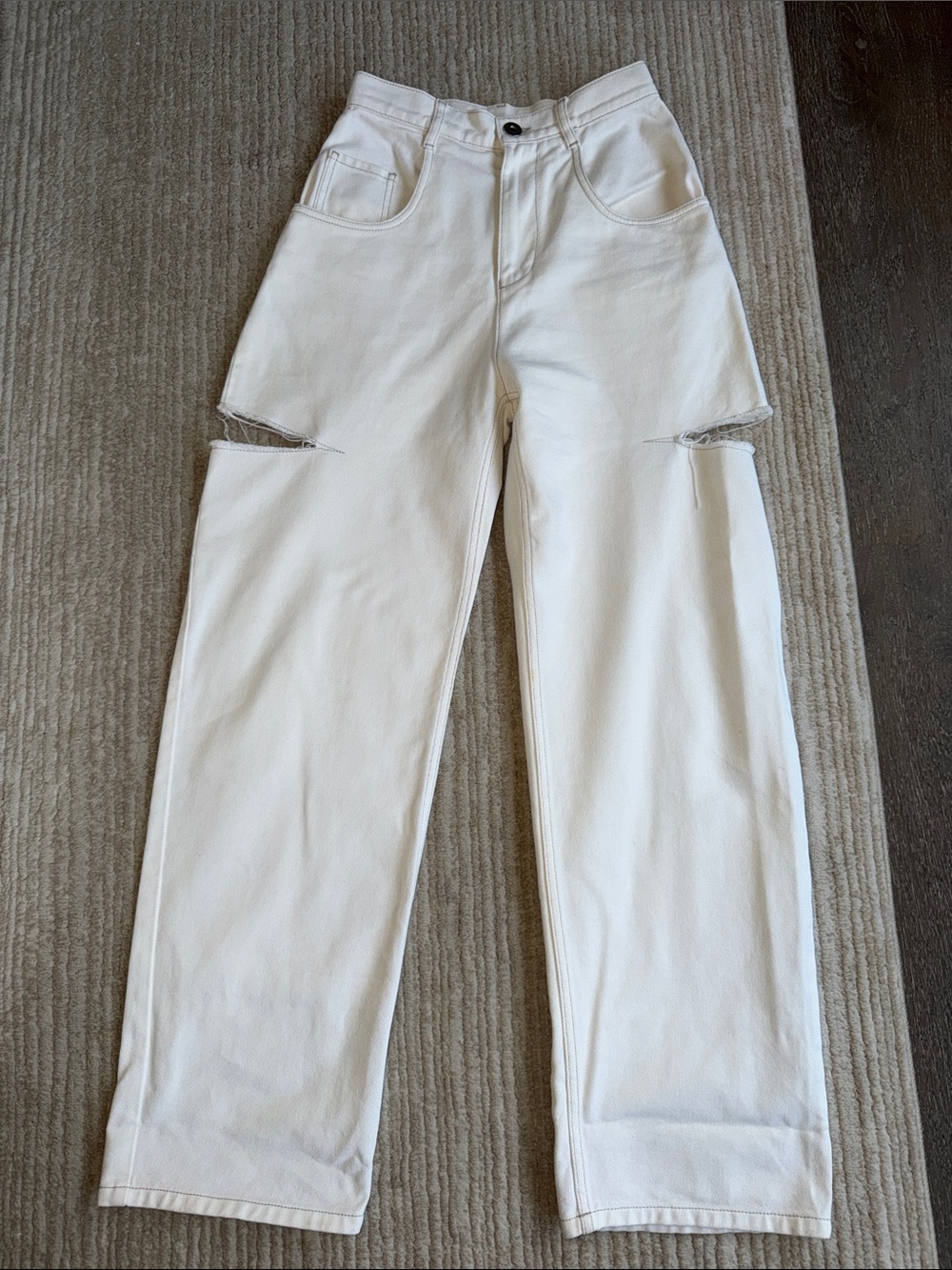 Maison Margiela White Distressed Crop-Slit Straight Leg Jeans